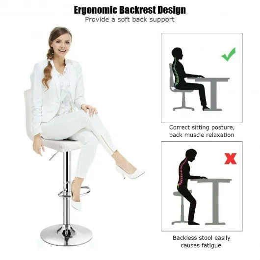 1 PC Bar Stool Swivel Adjustable PU Leather Barstools Bistro Pub Chair-White