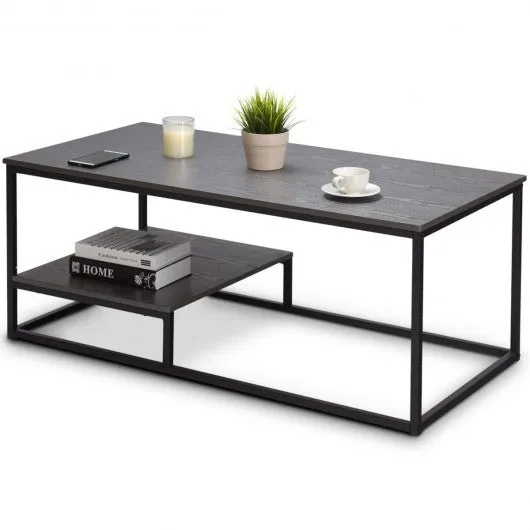 2-Tier Cocktail Accent End Coffee Table w/ Shelf