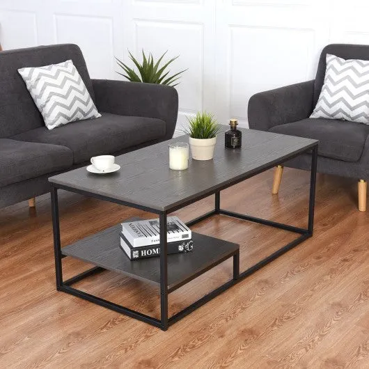 2-Tier Cocktail Accent End Coffee Table w/ Shelf