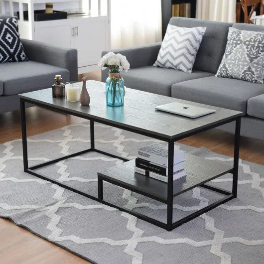 2-Tier Cocktail Accent End Coffee Table w/ Shelf
