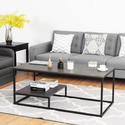 2-Tier Cocktail Accent End Coffee Table w/ Shelf