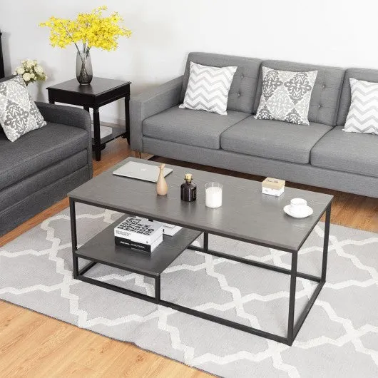 2-Tier Cocktail Accent End Coffee Table w/ Shelf