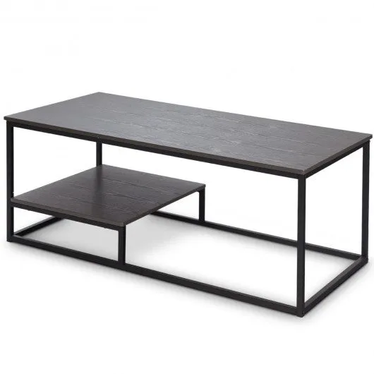 2-Tier Cocktail Accent End Coffee Table w/ Shelf