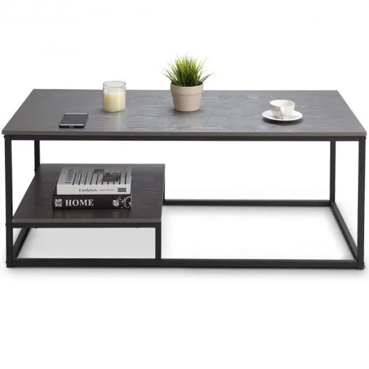 2-Tier Cocktail Accent End Coffee Table w/ Shelf