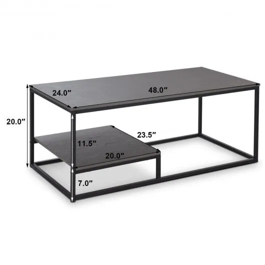 2-Tier Cocktail Accent End Coffee Table w/ Shelf