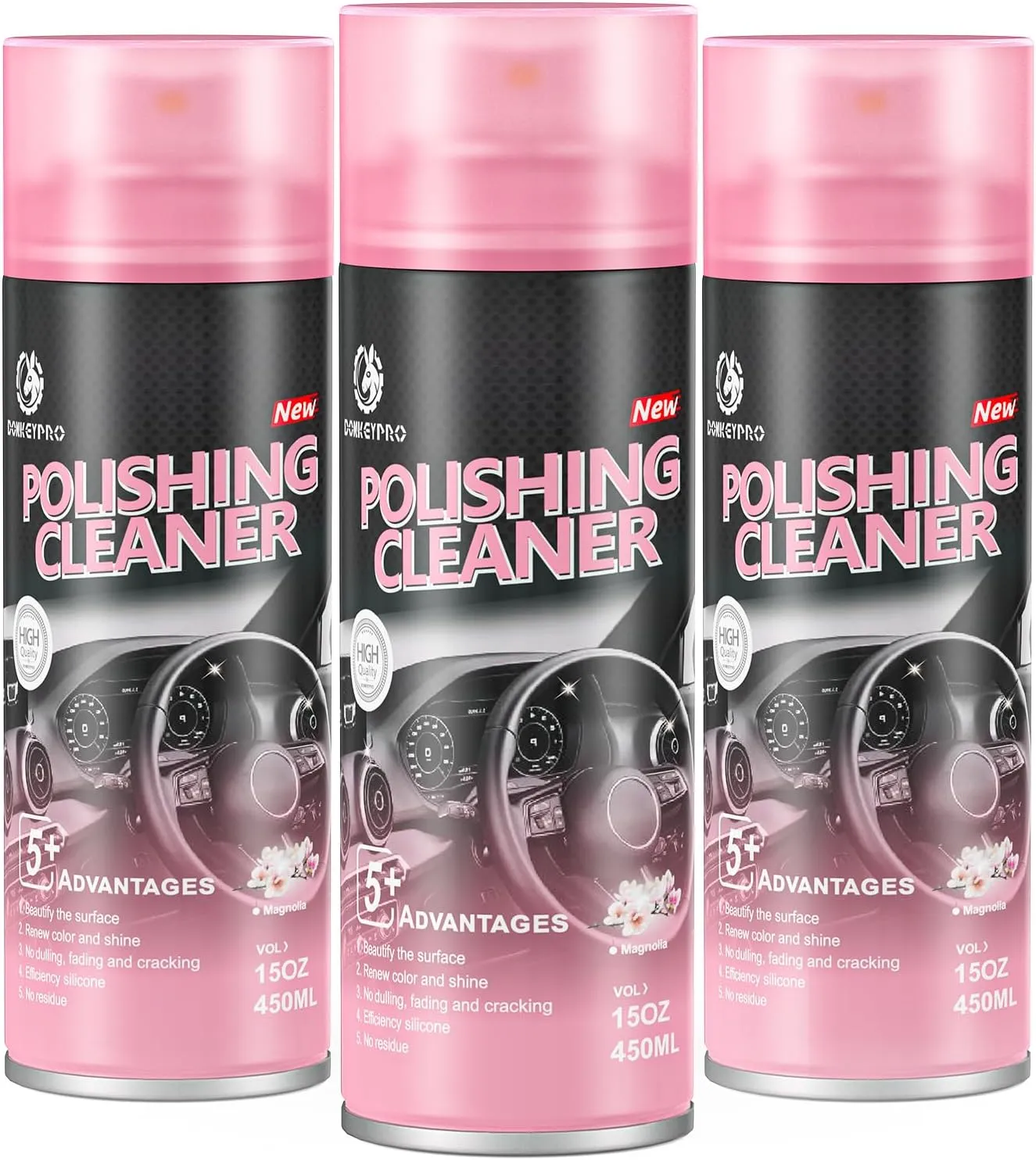 Car Interior Cleaner, Polishing Cleaner Detailer Spray for Vehicle Detailing, 450ml Aerosol 15 fl oz with Iron Can (3sets)