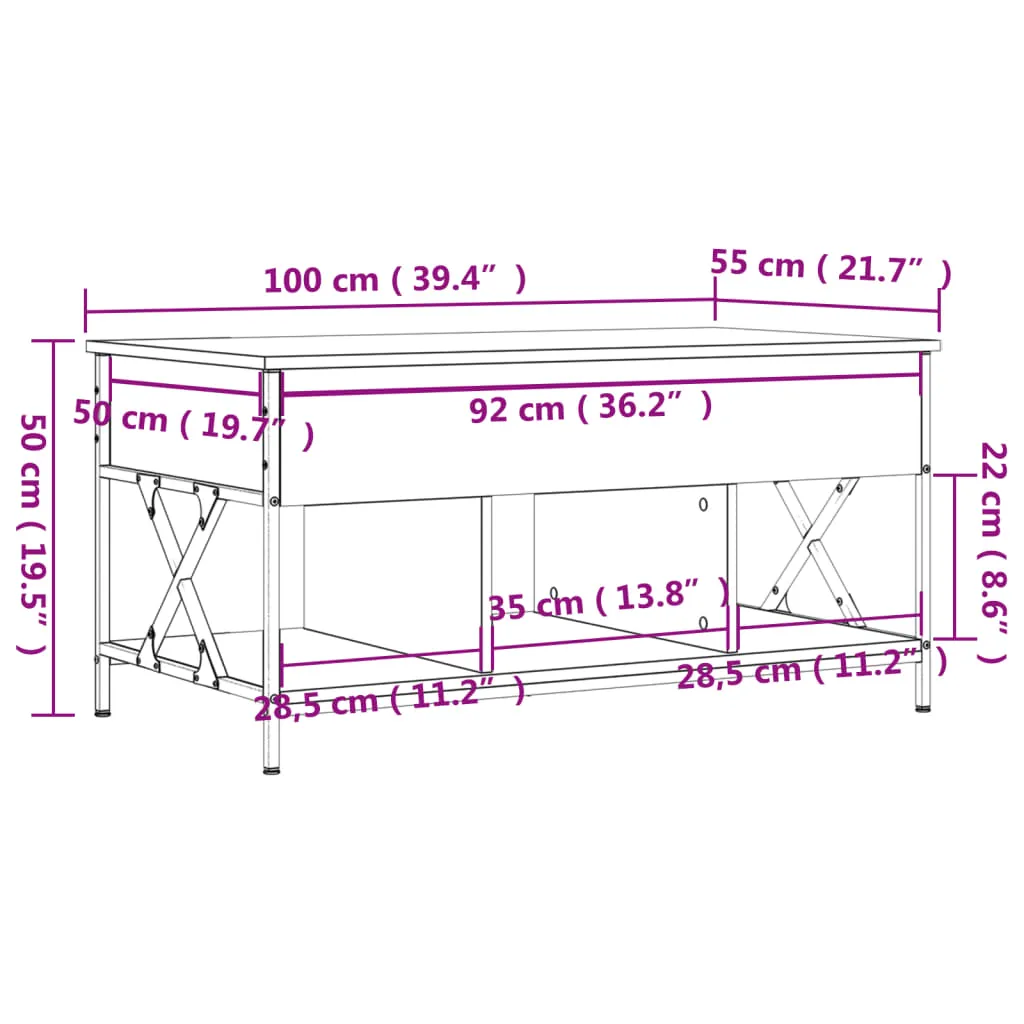 Coffee Table Black 100x55x50 cm Engineered Wood and Metal