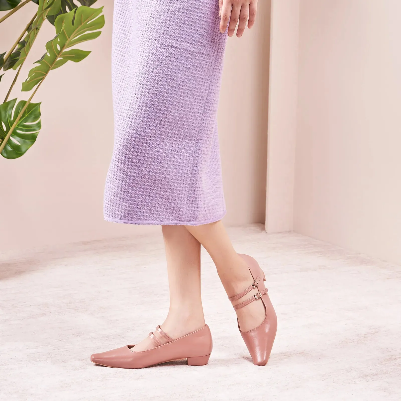 Double-Strap Block Heel (Alva) Pink
