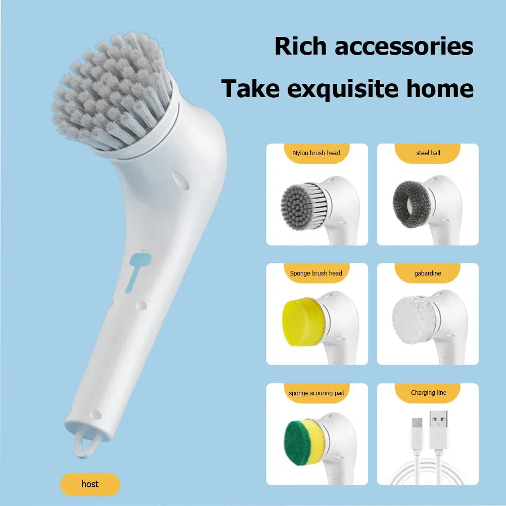 Electric Spin Cleaning Brush with 5 Replace Heads Cordless Portable Scrub Brush Handheld Scrubber Suitable for Bathroom Kitchen