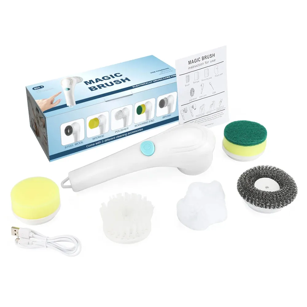 Electric Spin Cleaning Brush with 5 Replace Heads Cordless Portable Scrub Brush Handheld Scrubber Suitable for Bathroom Kitchen