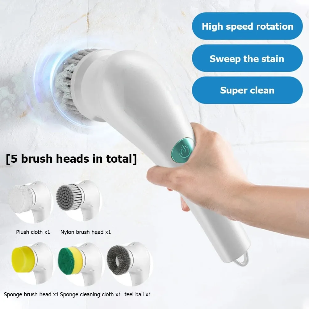 Electric Spin Cleaning Brush with 5 Replace Heads Cordless Portable Scrub Brush Handheld Scrubber Suitable for Bathroom Kitchen