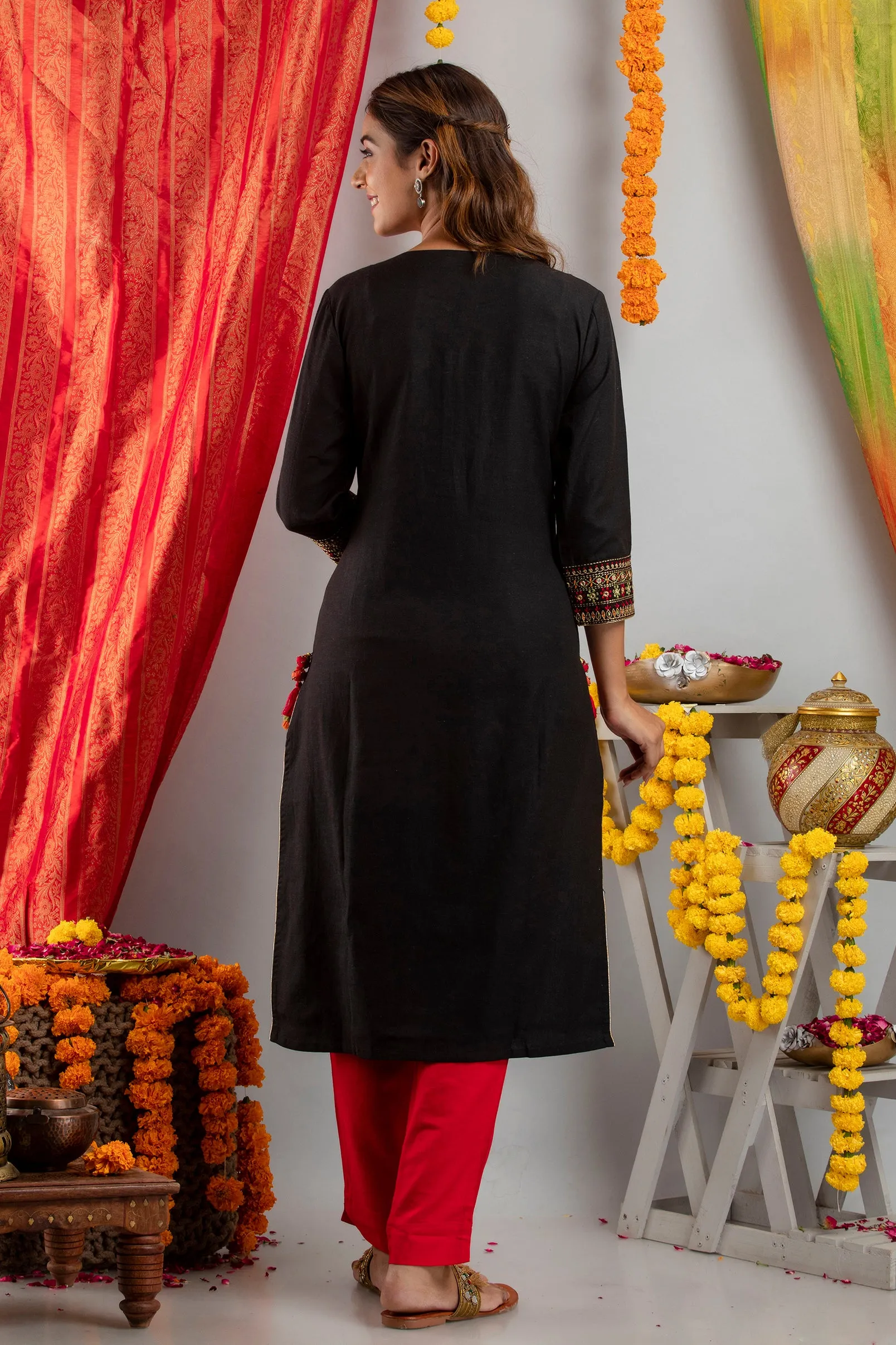 EMBROIDERED FESTIVE WEAR LONG KURTI WITH MIRROR WORK
