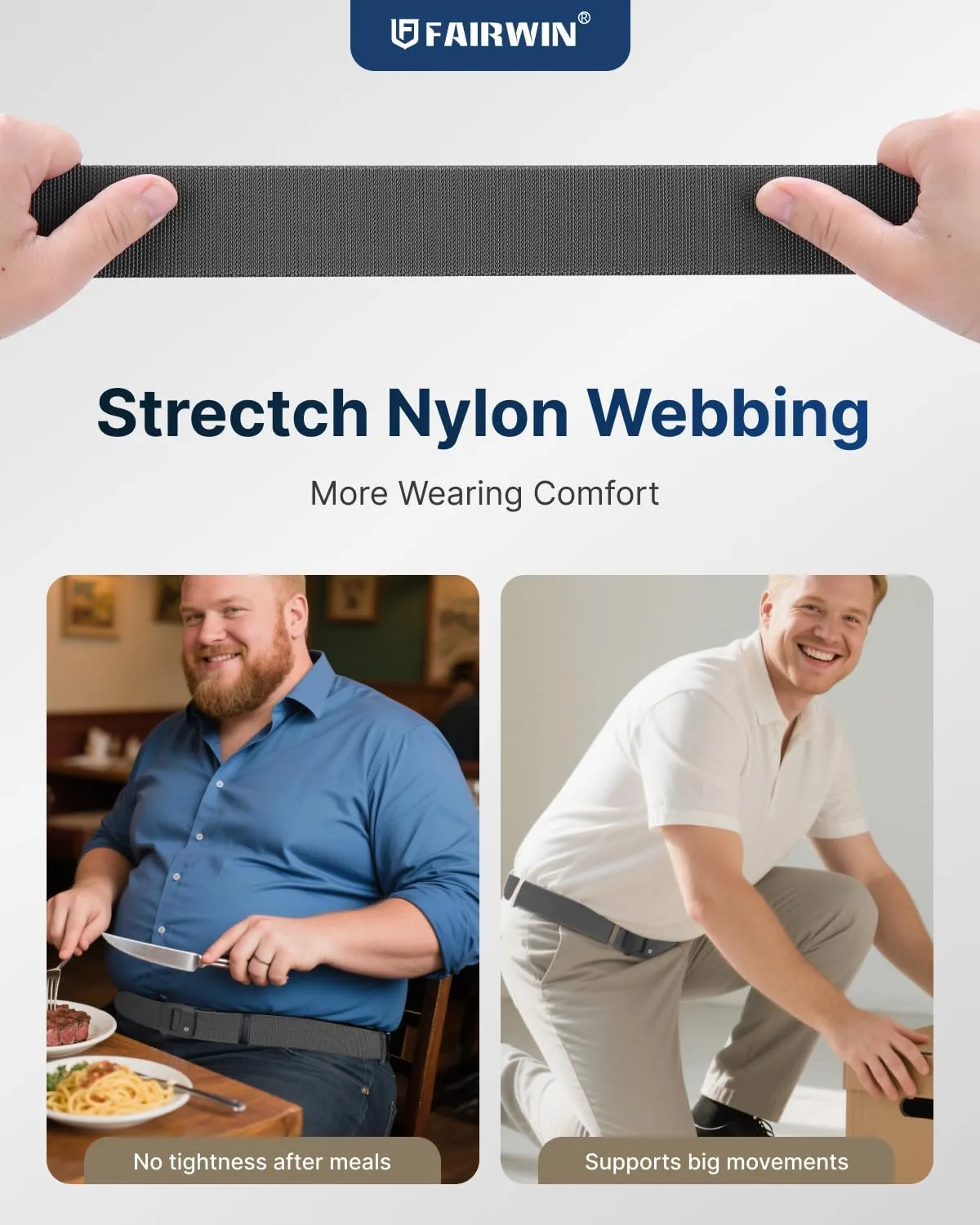 FAIRWIN Ratchet Belt Men - Tactical Stretch Nylon Web Work Belts, Gift for Casual Jeans, Pants, Golf, and Everyday Use