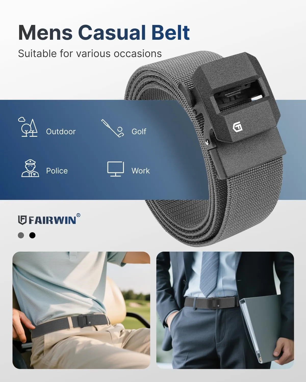 FAIRWIN Ratchet Belt Men - Tactical Stretch Nylon Web Work Belts, Gift for Casual Jeans, Pants, Golf, and Everyday Use