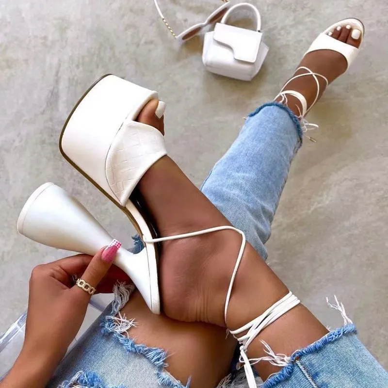 Fashion fish mouth lace-up super heel sandals（HPSD191）