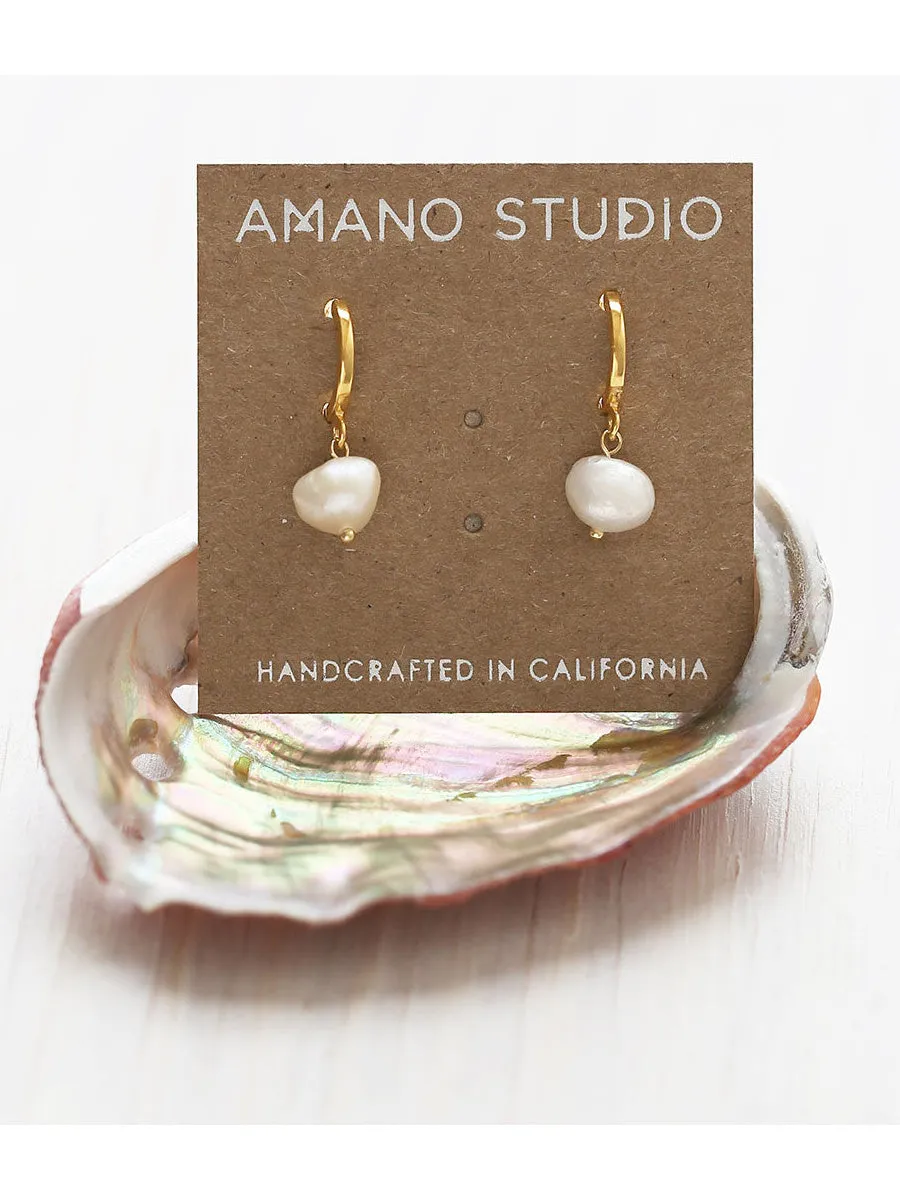 Freshwater Pearl Huggie Hoops by Amano Studio