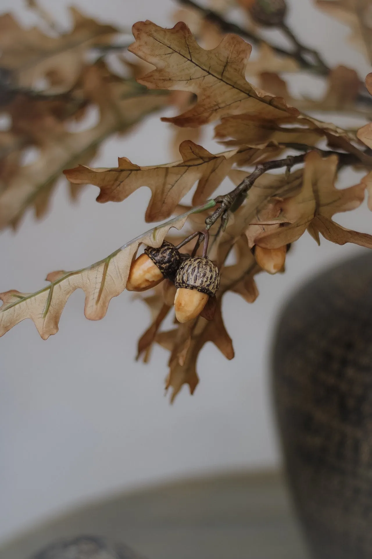 Luxury Faux Oak Leaves and Acorns Stem