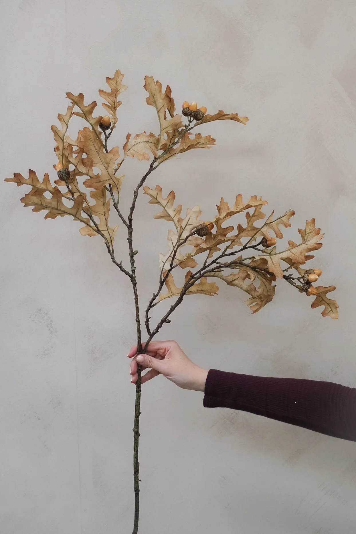 Luxury Faux Oak Leaves and Acorns Stem