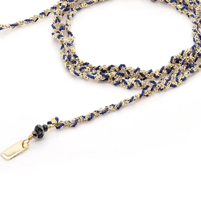 Marie Laure Chamorel Silk & Chain Wrap Bracelet Necklace -Gold/Navy