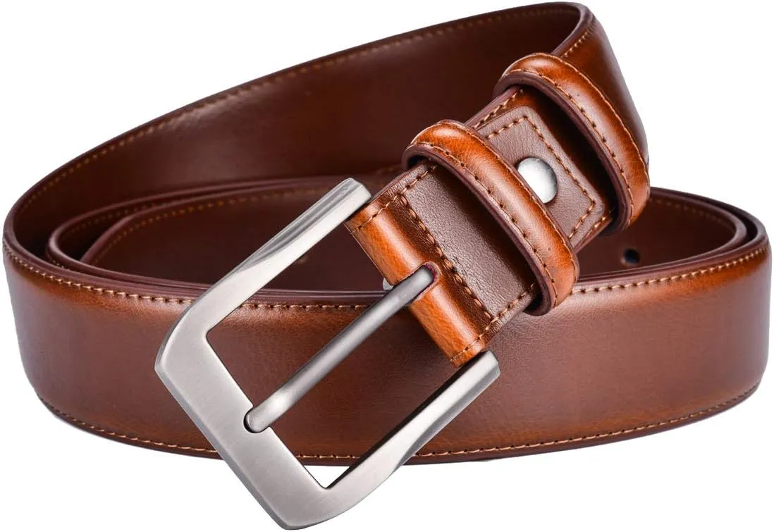 Men??s Casual Leather Jeans Belts 1 1/2?? Wide 4MM Thick Alloy Prong Buckle Work Dress Belt for Men