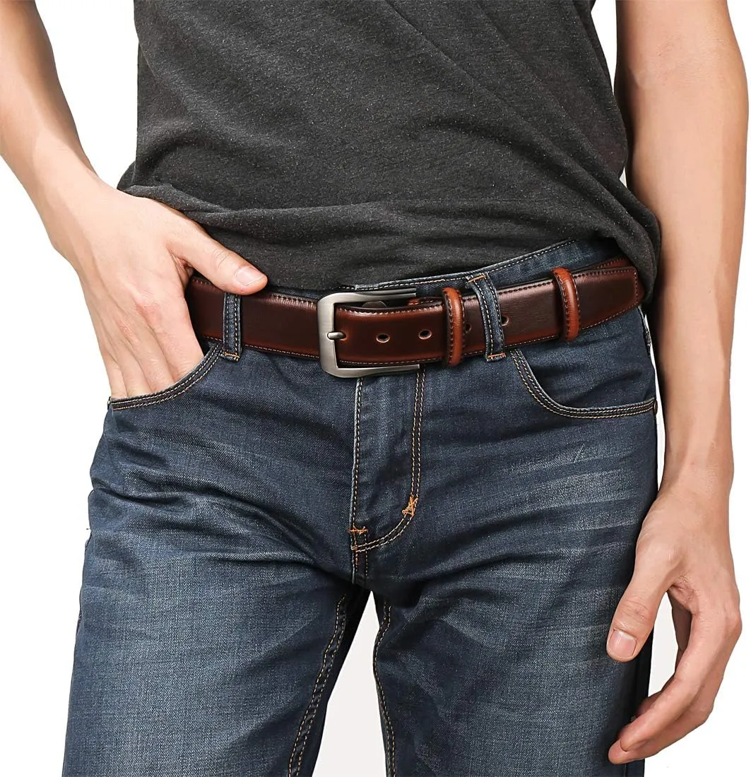 Men??s Casual Leather Jeans Belts 1 1/2?? Wide 4MM Thick Alloy Prong Buckle Work Dress Belt for Men