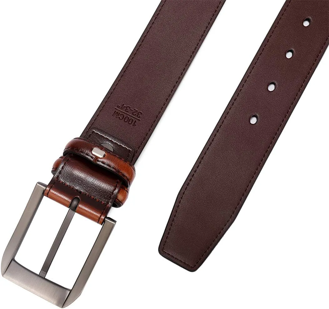 Men??s Casual Leather Jeans Belts 1 1/2?? Wide 4MM Thick Alloy Prong Buckle Work Dress Belt for Men