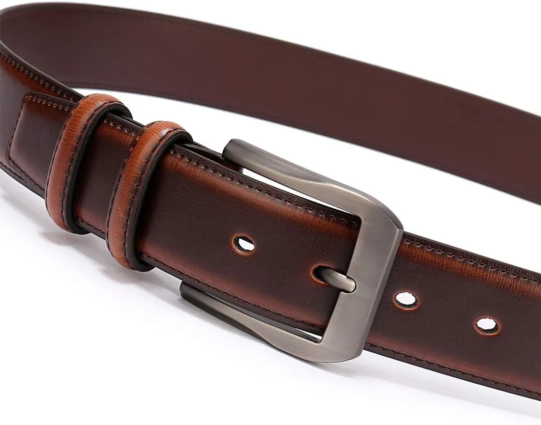 Men??s Casual Leather Jeans Belts 1 1/2?? Wide 4MM Thick Alloy Prong Buckle Work Dress Belt for Men