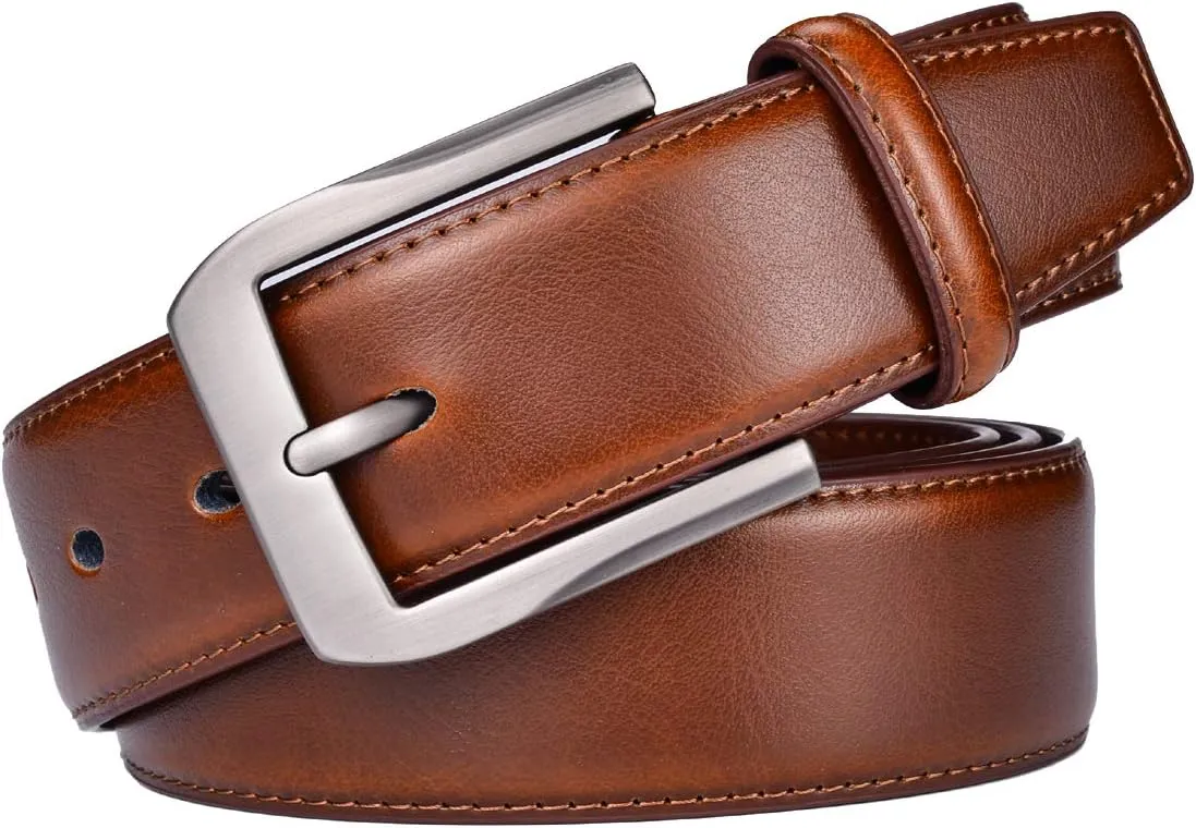 Men??s Casual Leather Jeans Belts 1 1/2?? Wide 4MM Thick Alloy Prong Buckle Work Dress Belt for Men