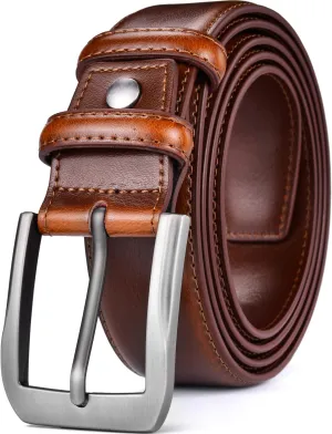 Men??s Casual Leather Jeans Belts 1 1/2?? Wide 4MM Thick Alloy Prong Buckle Work Dress Belt for Men