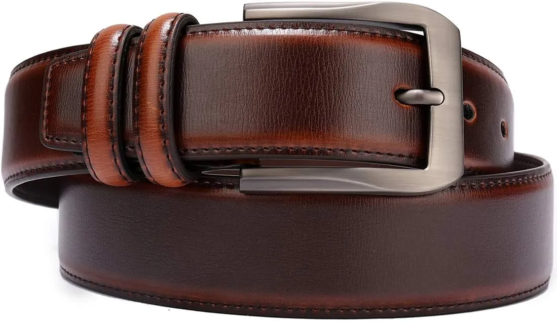 Men??s Casual Leather Jeans Belts 1 1/2?? Wide 4MM Thick Alloy Prong Buckle Work Dress Belt for Men