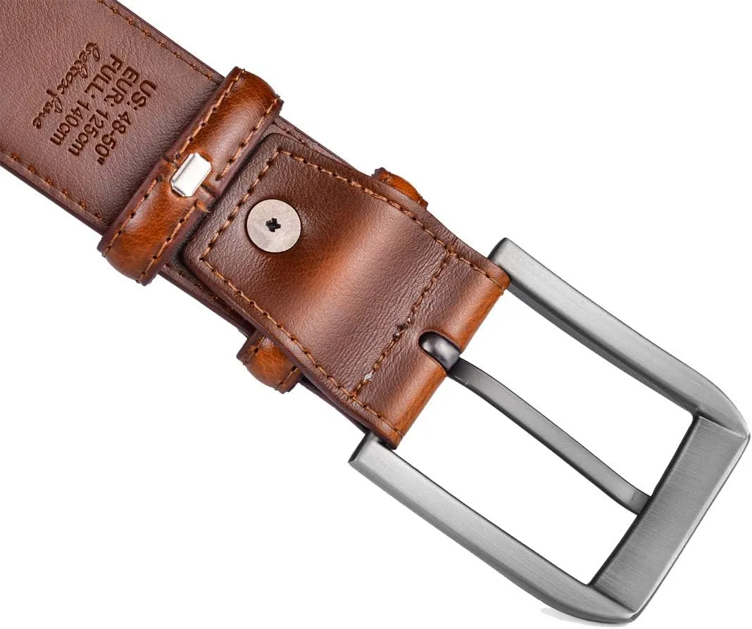 Men??s Casual Leather Jeans Belts 1 1/2?? Wide 4MM Thick Alloy Prong Buckle Work Dress Belt for Men