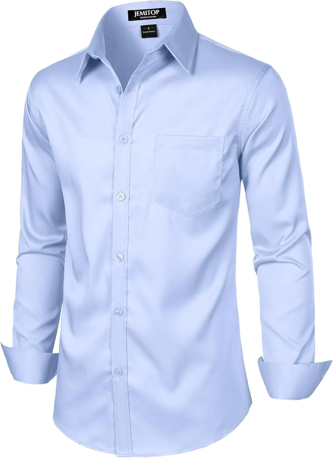 Men's Stretch Slim Fit Dress Shirts Formal Wedding Prom Business Long Sleeve Button Down Shirt with Pocket