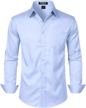 Men's Stretch Slim Fit Dress Shirts Formal Wedding Prom Business Long Sleeve Button Down Shirt with Pocket