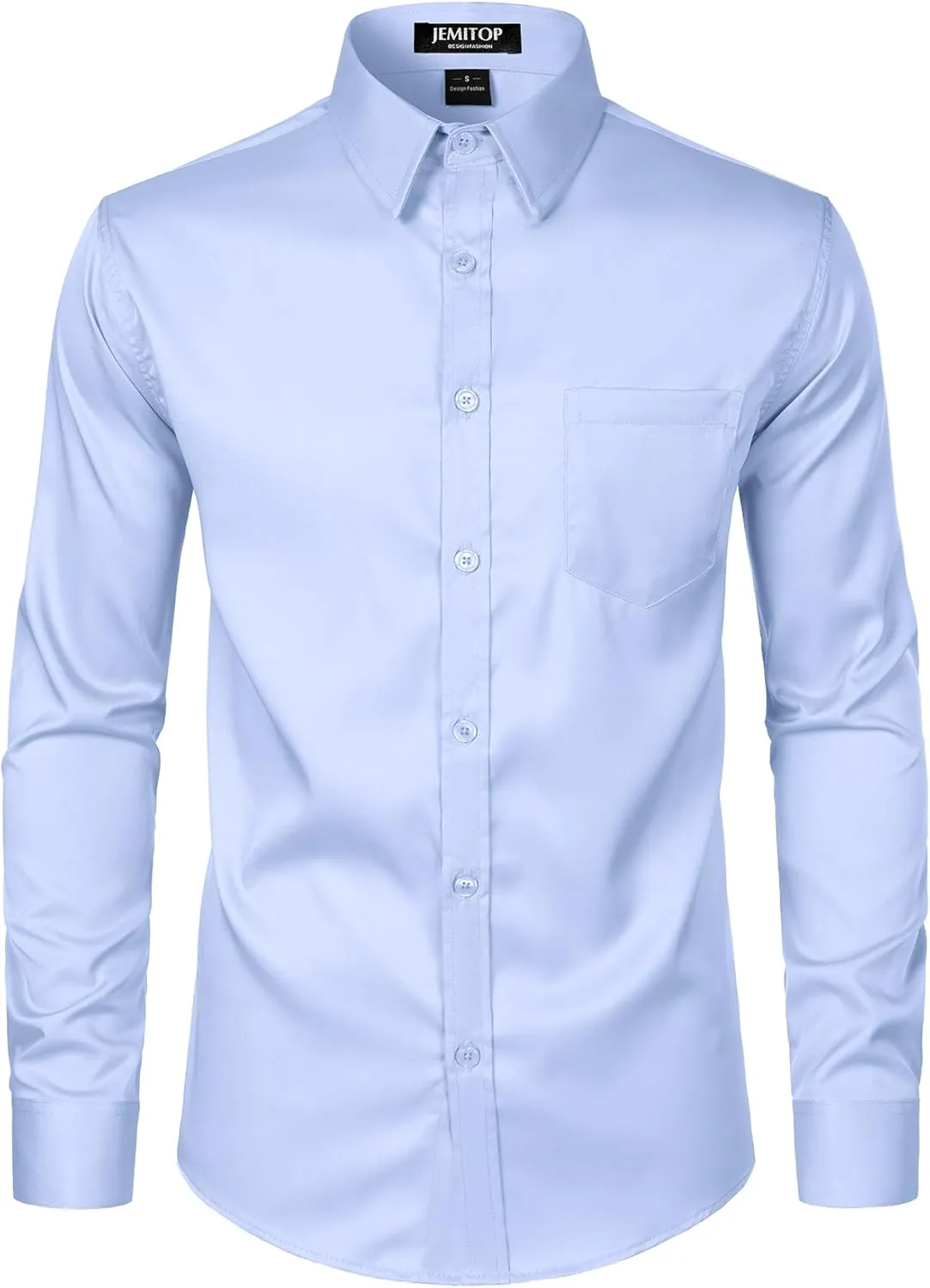 Men's Stretch Slim Fit Dress Shirts Formal Wedding Prom Business Long Sleeve Button Down Shirt with Pocket