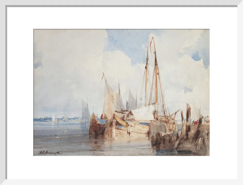 Richard Parkes Bonington, Fishing Boats Moored in an Estuary