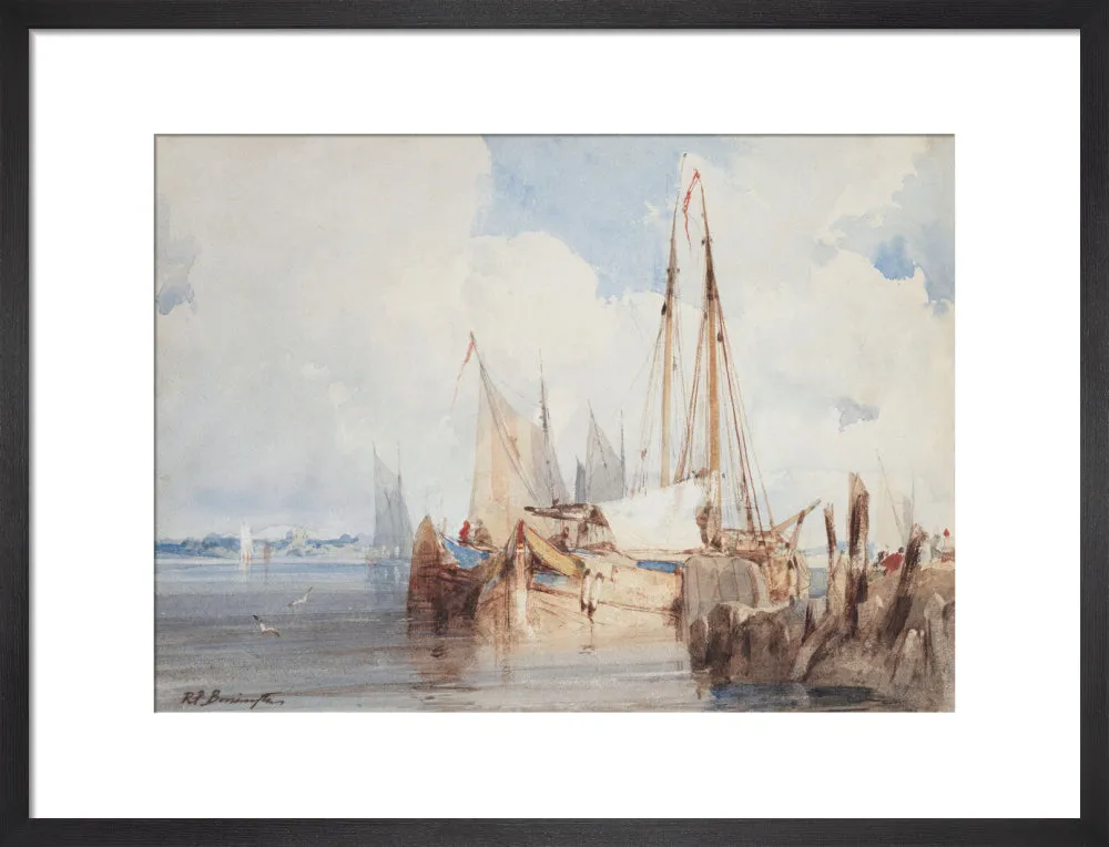 Richard Parkes Bonington, Fishing Boats Moored in an Estuary