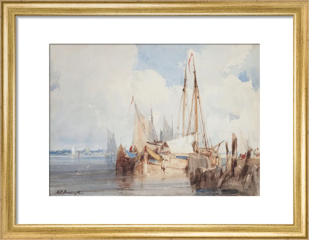 Richard Parkes Bonington, Fishing Boats Moored in an Estuary