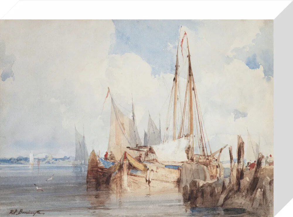 Richard Parkes Bonington, Fishing Boats Moored in an Estuary