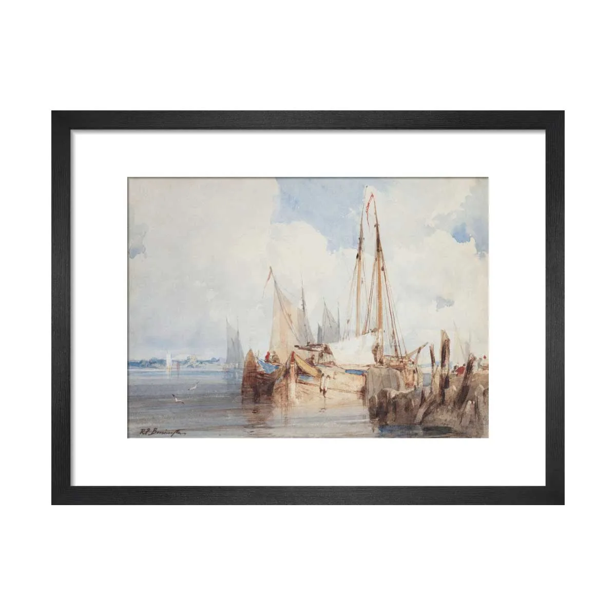 Richard Parkes Bonington, Fishing Boats Moored in an Estuary