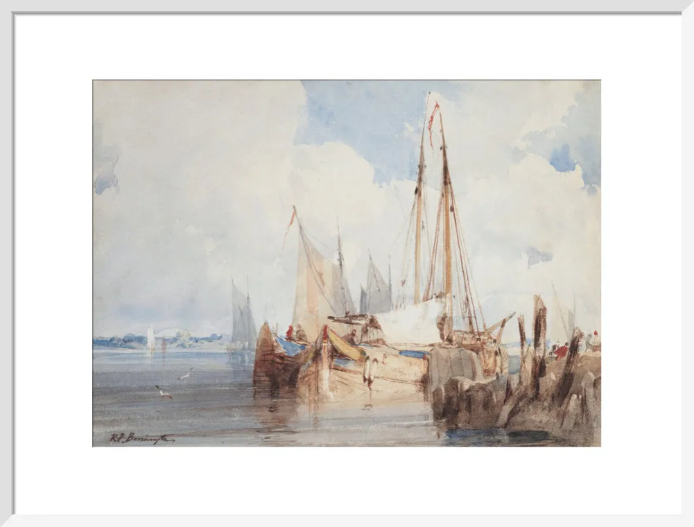 Richard Parkes Bonington, Fishing Boats Moored in an Estuary