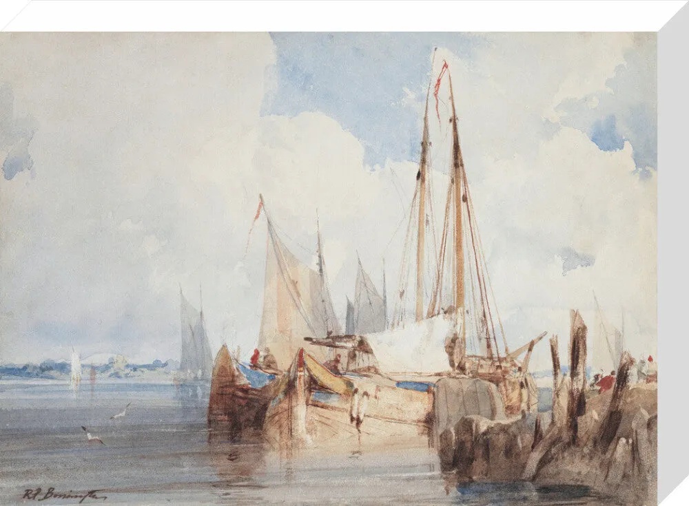 Richard Parkes Bonington, Fishing Boats Moored in an Estuary