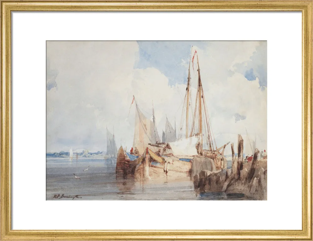 Richard Parkes Bonington, Fishing Boats Moored in an Estuary