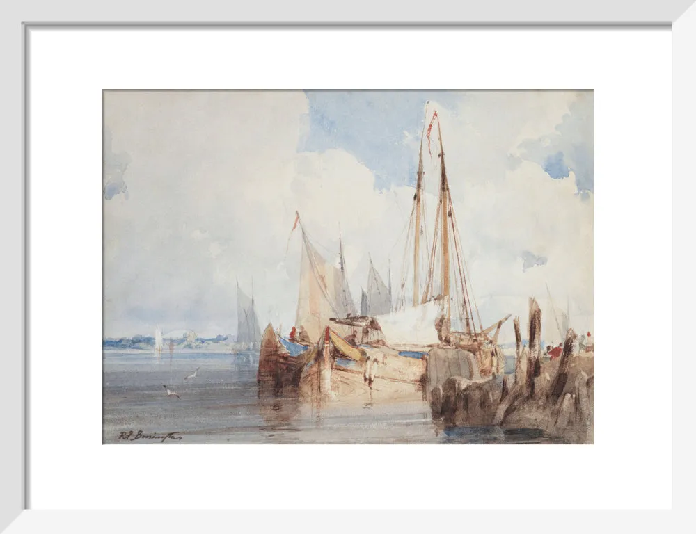 Richard Parkes Bonington, Fishing Boats Moored in an Estuary