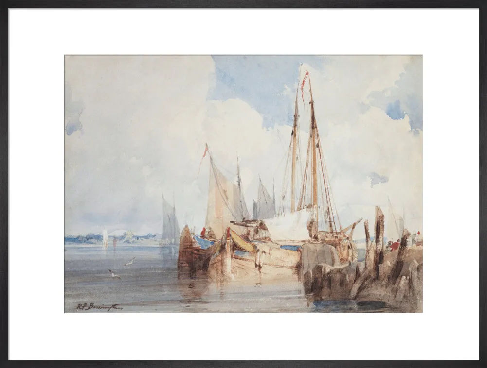 Richard Parkes Bonington, Fishing Boats Moored in an Estuary