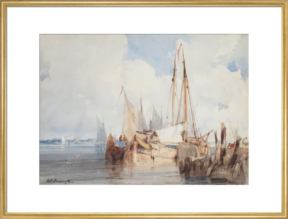 Richard Parkes Bonington, Fishing Boats Moored in an Estuary