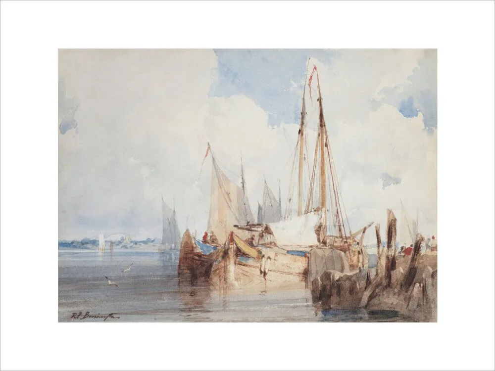 Richard Parkes Bonington, Fishing Boats Moored in an Estuary
