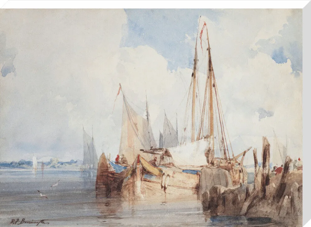 Richard Parkes Bonington, Fishing Boats Moored in an Estuary