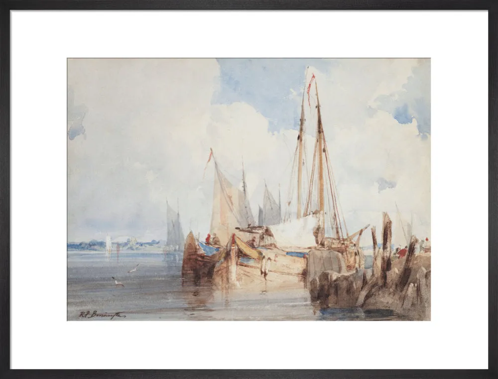 Richard Parkes Bonington, Fishing Boats Moored in an Estuary