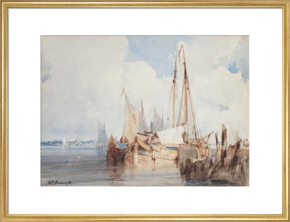 Richard Parkes Bonington, Fishing Boats Moored in an Estuary