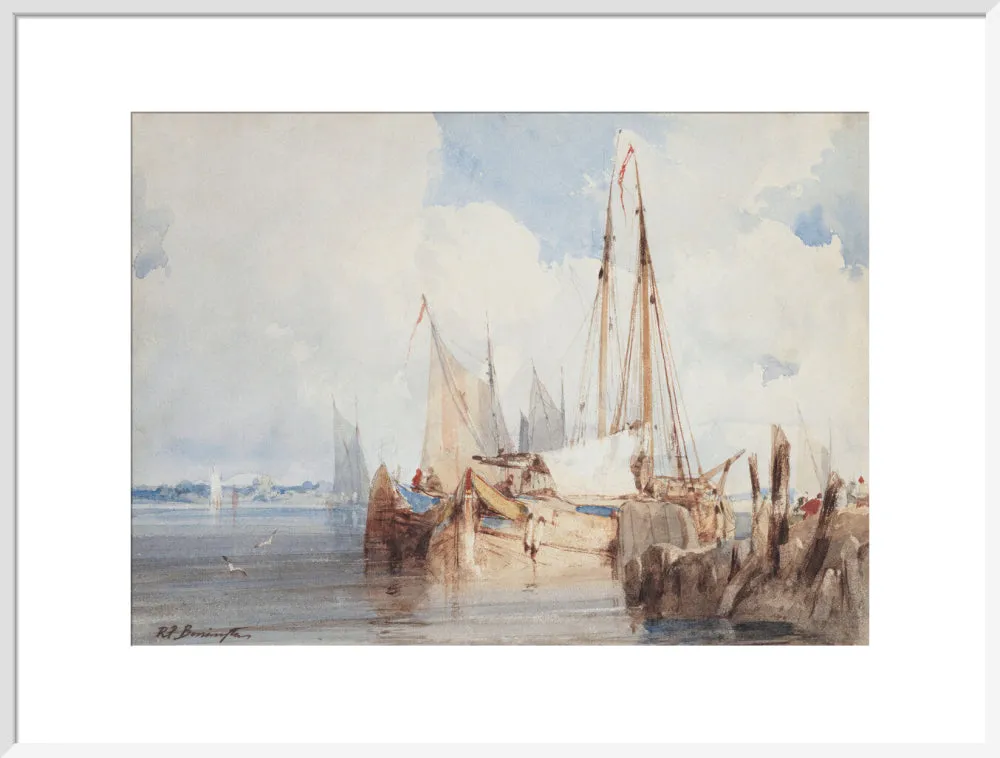 Richard Parkes Bonington, Fishing Boats Moored in an Estuary